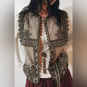 Zara Embroidered Belted Vest ZW Collection